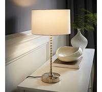 ValueLights | Maeve Brushed Chrome Bobble Table Lamp Base with White Fabric Shade with Warm White Bulb