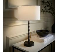 Valuelights Maeve White Fabric Drum Lamp Shade Matte Black Bobbin Bobble Table Lamp And Bulb
