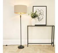 ValueLights | Black Metal Candlestick Floor Lamp with Beige/Gold Drum Shade Living Room Light | Floor Lamps, Home Décor & Improvement Essential | Included LED Bulb