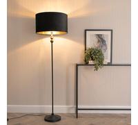 ValueLights Maggie Black Candlestick Floor Lamp with Black Velvet & Gold Inner Shade & Bulb ValueLights Black