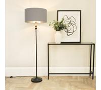 Maggie Black Candlestick Floor Lamp with Grey and Metallic Chrome Shade and Bulb ValueLights Grey One Size