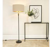 Valuelights Maggie Black Metal Candlestick Floor Lamp With Beige And Metallic Gold Shade And Led Bulb