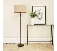 Valuelights Maggie Black Metal Candlestick Floor Lamp With Beige And Metallic Gold Lamp Shade