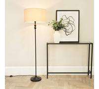 Valuelights Maggie Black Metal Candlestick Floor Lamp With Fabric Lamp Shade In Natural Natural