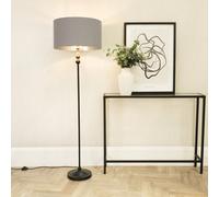 Valuelights Maggie Black Metal Candlestick Floor Lamp With Grey And Metallic Chrome Lamp Shade