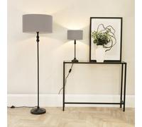 Valuelights Maggie Black Metal Candlestick Floor Lamp With Grey Fabric Lamp Shade And Led Bulb