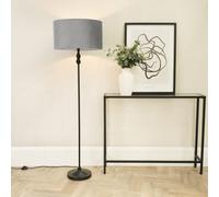 Valuelights Maggie Black Metal Candlestick Floor Lamp With Grey Velvet Lamp Shade