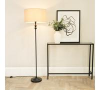 Valuelights Maggie Black Metal Candlestick Floor Lamp With Natural Fabric Lamp Shade And Led Bulb