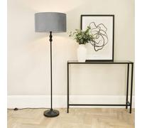 Maggie Black Metal Candlestick Floor Lamp with Velvet Lamp Shade and LED Bulb ValueLights Grey One Size