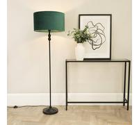 ValueLights Maggie Black Candlestick Floor Lamp & Green Velvet Shade