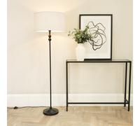 Valuelights Maggie Black Metal Candlestick Floor Lamp With White Fabric Lamp Shade