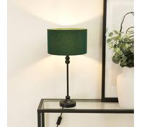 Valuelights Maggie Black Metal Candlestick Slim Table Lamp With Fabric Drum Lamp Shade In Bottle Green Bottle Green