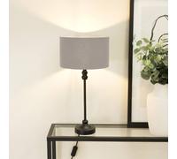 ValueLights | Black Metal Candlestick Table Lamp with Grey Fabric Drum Shade Bedside Light | Table Lamps, Home Décor & Improvement Essential