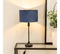 ValueLights | Black Metal Candlestick Table Lamp with Navy Blue Velvet Drum Shade Bedside Light | Table Lamps, Home Décor & Improvement Essential