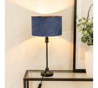 Maggie Black Metal Candlestick Slim Table Lamp with Velvet Drum Lamp Shade ValueLights Navy One Size