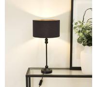 Valuelights Maggie Black Metal Candlestick Table Lamp With Fabric Drum Shade And Led Bulb Black