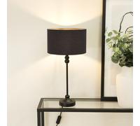 Maggie Black Metal Candlestick Table Lamp with Fabric Drum Shade and LED Bulb ValueLights Charcoal One Size