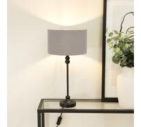 Maggie Black Metal Candlestick Table Lamp with Fabric Drum Shade and LED Bulb ValueLights Grey One Size