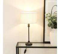 Maggie Black Metal Candlestick Table Lamp with Fabric Drum Shade and LED Bulb ValueLights White One Size