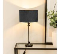 ValueLights | Black Metal Candlestick Table Lamp with Black Velvet Drum Shade Bedside Light | Table Lamps, Home Décor & Improvement Essential | Included LED Bulb