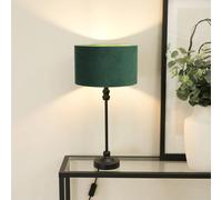 ValueLights | Black Metal Candlestick Table Lamp with Forest Green Velvet Drum Shade Bedside Light | Table Lamps, Home Décor & Improvement Essential | Included LED Bulb