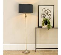 ValueLights | Brushed Chrome Metal Candlestick Floor Lamp with Charcoal Fabric Drum Shade Living Room Light | Floor Lamps, Home Décor & Improvement Essential | Included LED Bulb