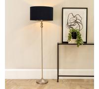 ValueLights | Brushed Chrome Metal Candlestick Floor Lamp with Black Fabric Drum Shade Living Room Light | Floor Lamps, Home Décor & Improvement Essential | Included LED Bulb