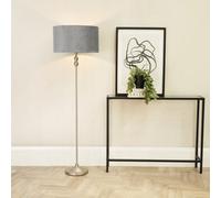 Valuelights Maggie Brushed Chrome Candlestick Floor Lamp With Grey Velvet Lamp Shade And Led Bulb