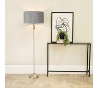 ValueLights Maggie Brushed Chrome Candlestick Floor Lamp with Velvet Lamp Shade & LED Bulb in Grey ValueLights Grey