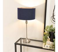 Valuelights Maggie Brushed Chrome Candlestick Slim Table Lamp Fabric Drum Lamp Shade In Navy Navy