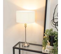 ValueLights Maggie Brushed Chrome Candlestick Slim Table Lamp Fabric Drum Lamp Shade in White ValueLights White
