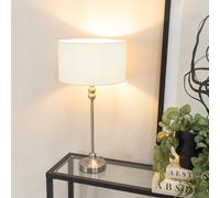 Valuelights Maggie Brushed Chrome Candlestick Slim Table Lamp Fabric Drum Lamp Shade In White White
