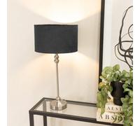 Valuelights Maggie Brushed Chrome Candlestick Slim Table Lamp With Black Velvet Drum Lamp Shade