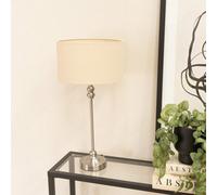 Valuelights Maggie Brushed Chrome Candlestick Slim Table Lamp With Natural Fabric Drum Lamp Shade