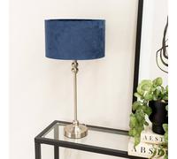 ValueLights | Brushed Chrome Metal Candlestick Table Lamp with Navy Blue Velvet Drum Shade Bedside Light | Table Lamps, Home Décor & Improvement Essential
