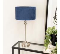 ValueLights Maggie Brushed Chrome Candlestick Slim Table Lamp with Velvet Drum Lamp Shade in Navy ValueLights Navy