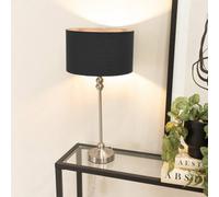 ValueLights Maggie Brushed Chrome Candlestick Table Lamp with Fabric Drum Shade & LED Bulb in Black ValueLights Black