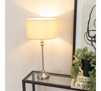 Valuelights Maggie Brushed Chrome Candlestick Table Lamp With Natural Fabric Drum Shade And Led Bulb