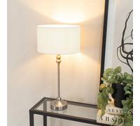 ValueLights | Brushed Chrome Metal Candlestick Table Lamp with White Fabric Drum Shade Bedside Light | Table Lamps, Home Décor & Improvement Essential | Included LED Bulb