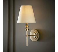 ValueLights Maggie Linen Shade Brushed Chrome Candlestick LED Wall Light with Bulb - Size: 38.5 x 21.5 x 18cm - Silver - Wilko