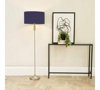 Valuelights Maggie Brushed Chrome Silver Candlestick Floor Lamp With Navy Fabric Lamp Shade