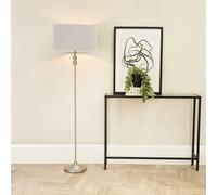 Valuelights Maggie Brushed Chrome Silver Candlestick Floor Lamp With Grey Fabric Lamp Shade