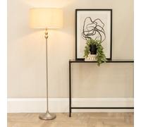 Maggie Brushed Chrome Silver Floor Lamp with Fabric Lamp Shade ValueLights Natural One Size