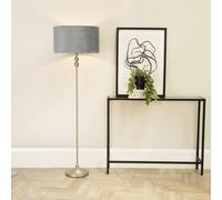 ValueLights Maggie Grey Shade Brushed Chrome Candlestick Floor Lamp