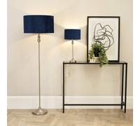 ValueLights Maggie Navy Shade Brushed Chrome Candlestick Floor Lamp