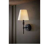 Valuelights Maggie Black Candlestick Wall Light With Linen Shade