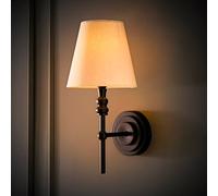 Valuelights Maggie Candlestick Wall Light With Linen Tapered Lamp Shade With Bulb In Black Black