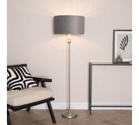Maggie Chrome Candlestick Floor Lamp with Grey Velvet & Chrome Shade & Bulb ValueLights Grey One Size