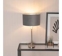 ValueLights | Maggie Brushed Chrome Metal Candlestick Table Lamp with Grey Velvet & Chrome Inner Shade | Table Lamps, Home Décor & Improvement Essential