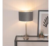 ValueLights | Maggie Brushed Chrome Metal Candlestick Table Lamp with Grey Velvet & Chrome Inner Shade | Table Lamps, Home Décor & Improvement Essential